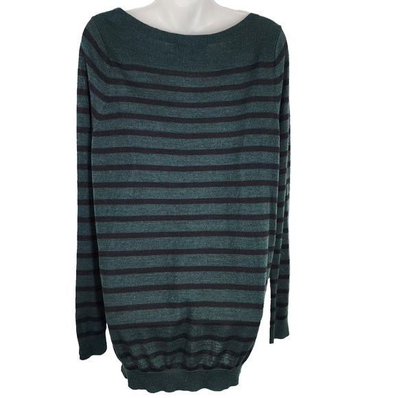 Ann Taylor LOFT Tunic Sweater Large Striped Wool Blend Boat Neck Patch Pocket - Picture 2 of 10